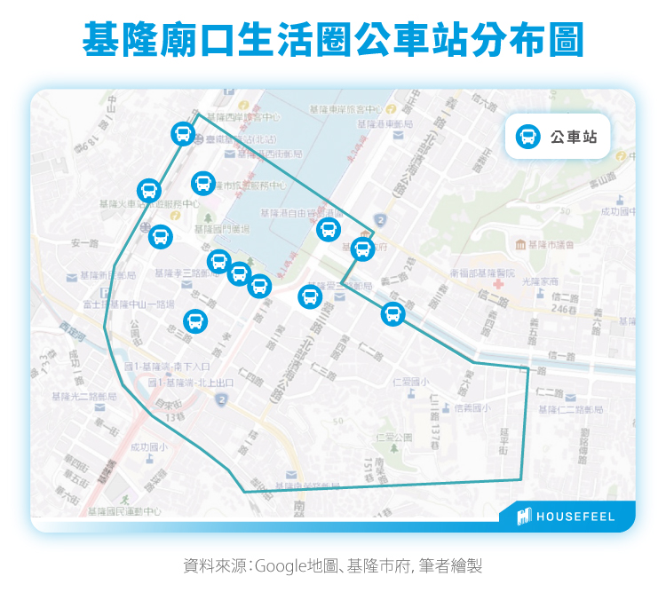 基隆廟口生活圈公車站分佈圖