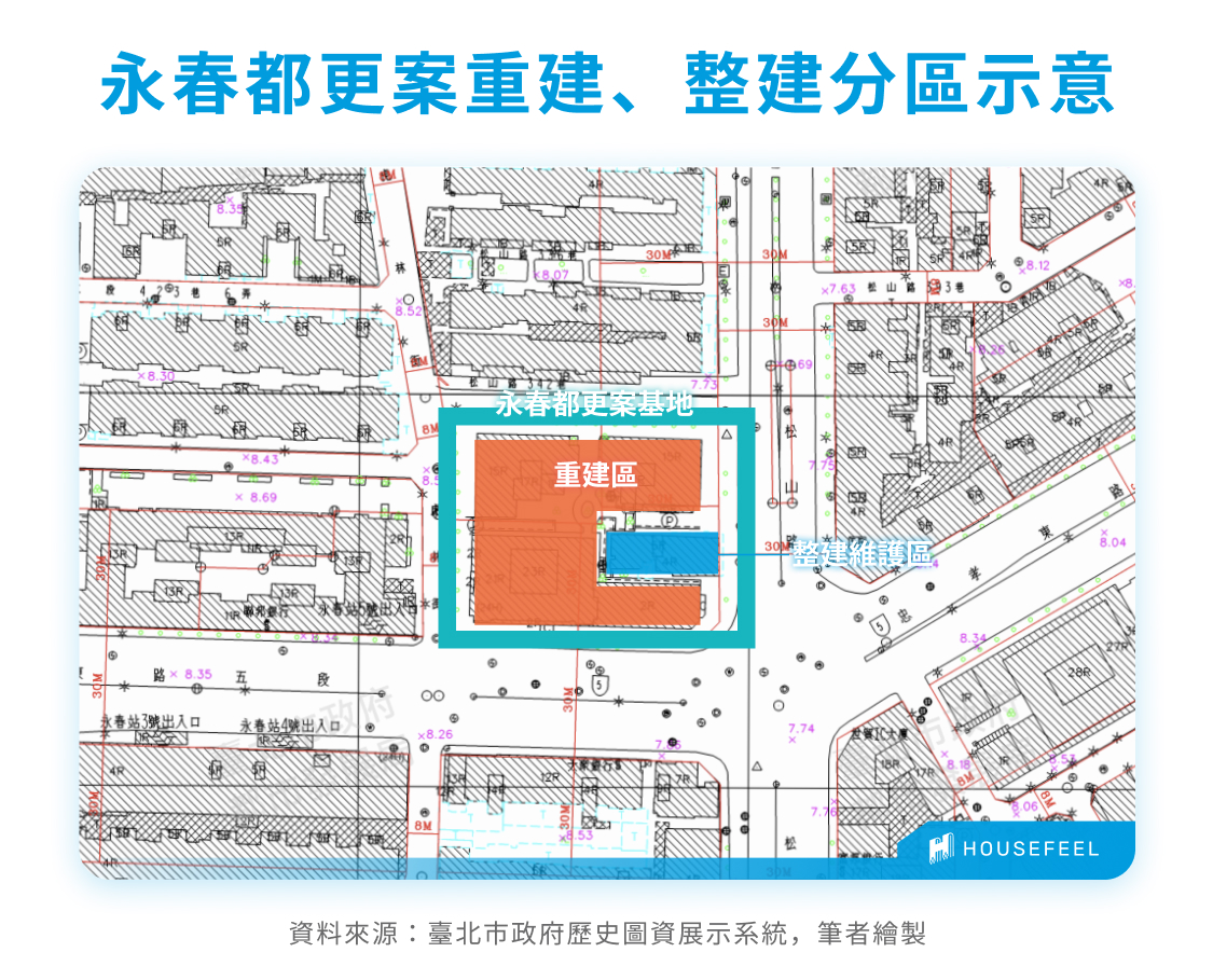 永春都更案重建、整建分區示意 永春都更案重建、整建分區示意
