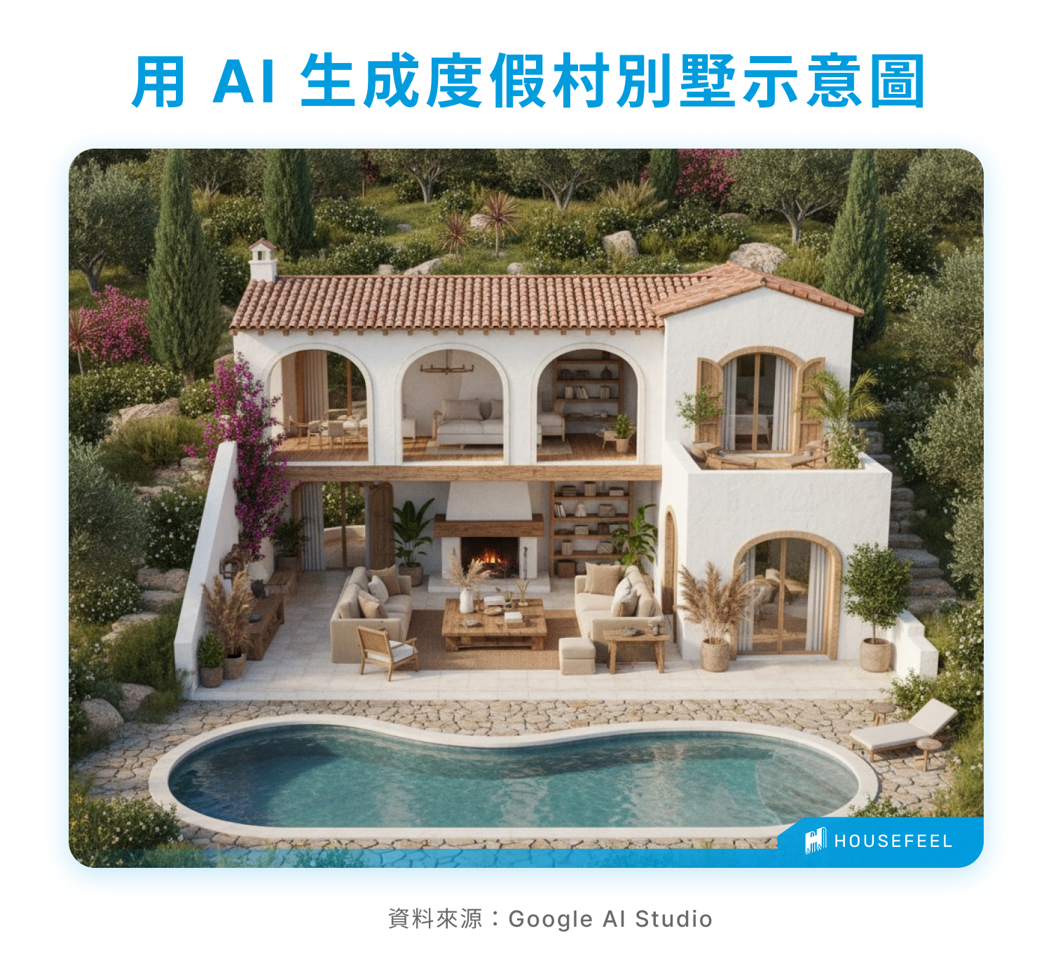 用 AI 生成度假村別墅示意圖