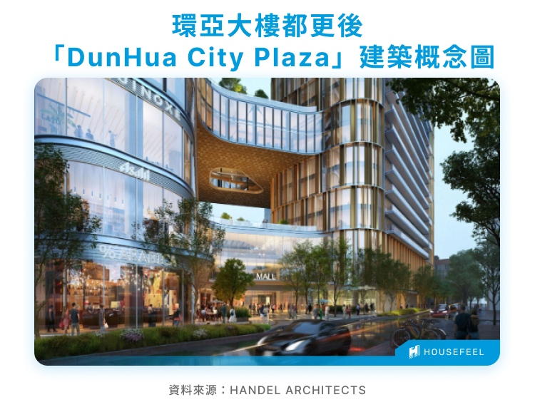 環亞大樓都更後「DunHua City Plaza」建築概念圖 環亞大樓都更後「DunHua City Plaza」建築概念圖